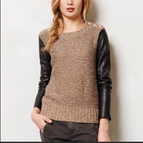 Anthropologie Sweaters - Anthropologie leather pullover S xs tracy Reese